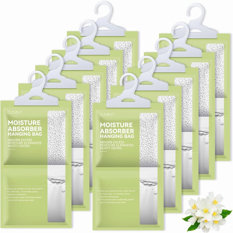 CLEVAST Moisture Absorbers Packets 10 Pack, Dehumidifier Bags for Closet, Scented Hanging Humidity Absorber in Wardrobes, Bedrooms, Bathrooms (Jasmine) - Image 1